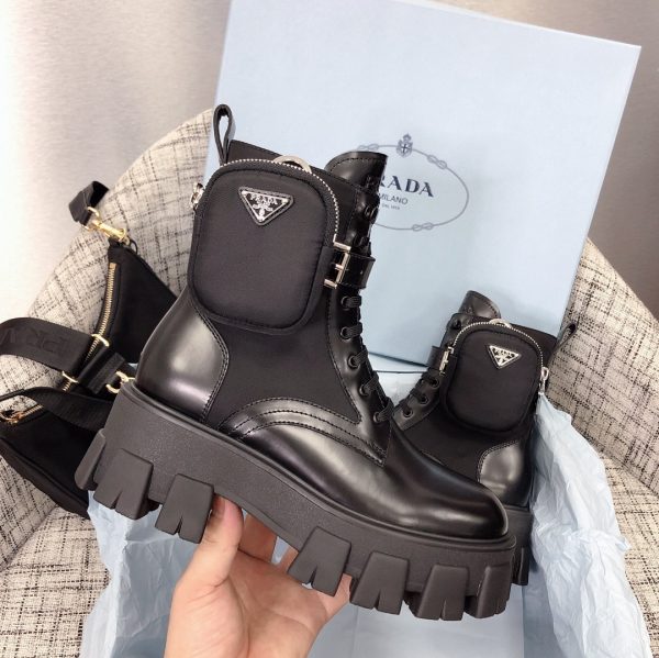 Prada Brushed Leather And Technical Fabric Booties