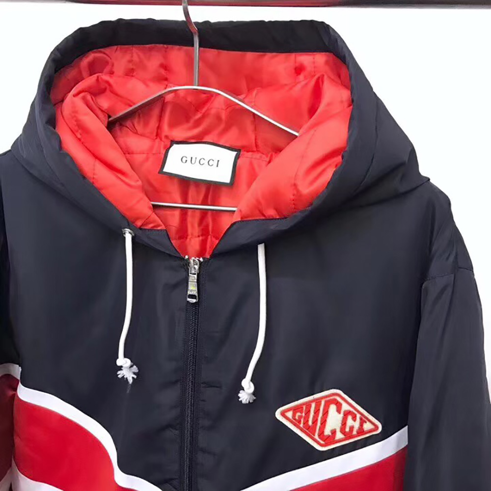 Nylon jacket with gucci game patch cheap
