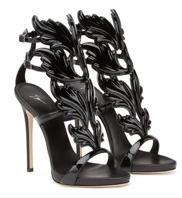 Giuseppe Zanotti Mirrored Black Calfskin Sandal With Cruel Accessory